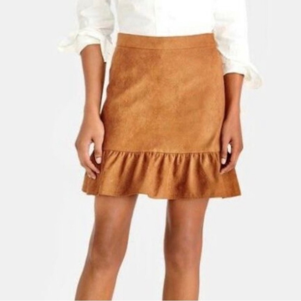 J. Crew Factory Brown Faux Suede Ruffle Hem Mini Skirt Size 10 New With Tag